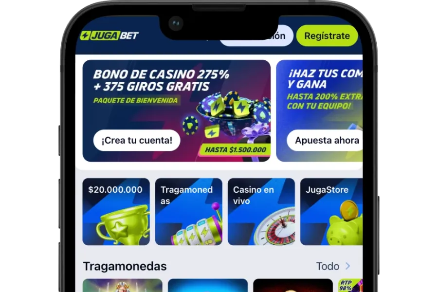 Buscador y categorías del lobby de tragamonedas de JugaBet