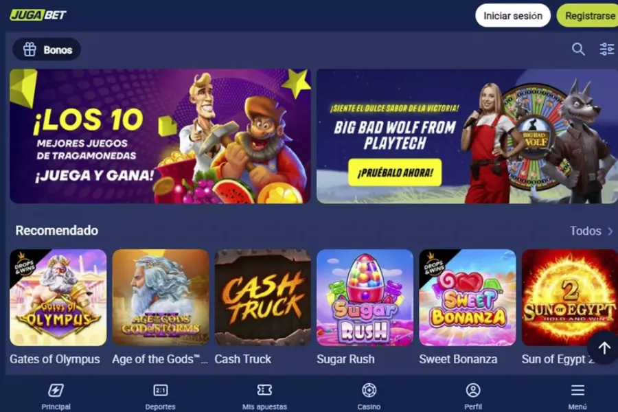 Inicio de sesión en JugaBet con el perfil de casino y deportes